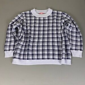 Woman Within Sweater Plus Size 4X‎ Blue Black Plaid Cotton Blend Knit Pullover